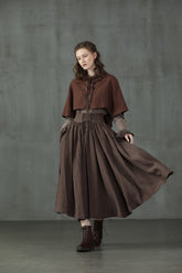 Two-Piece Set: Brown Tartan Cape and Matching Skirt | CAPE & Skirt